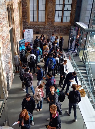 Students in Fry building foyer at Maths at Work 25 october 2023